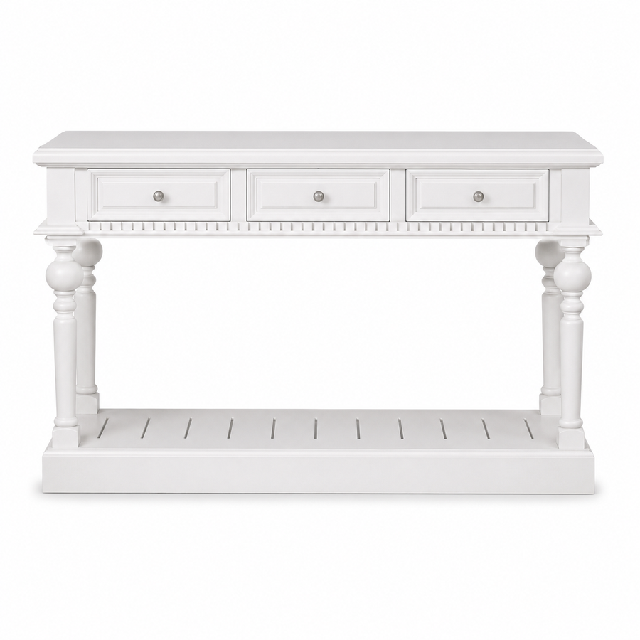 Gaillac console table in white, front view on white background