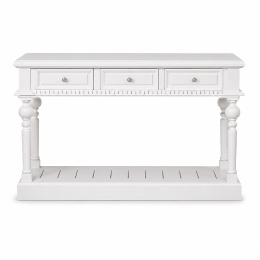 Gaillac console table in white, front view on white background