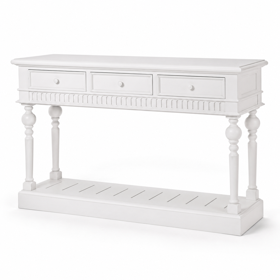 Gaillac console table in white, three-quarter angle view