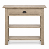 Rully console table in solid oak, front view on white background
