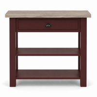 Rully console table in bordeaux with oak top, front view on white background
