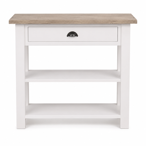 Console Table - Rully - Solid Pine - 100 x 45 x 89 cm - White with Oak Top