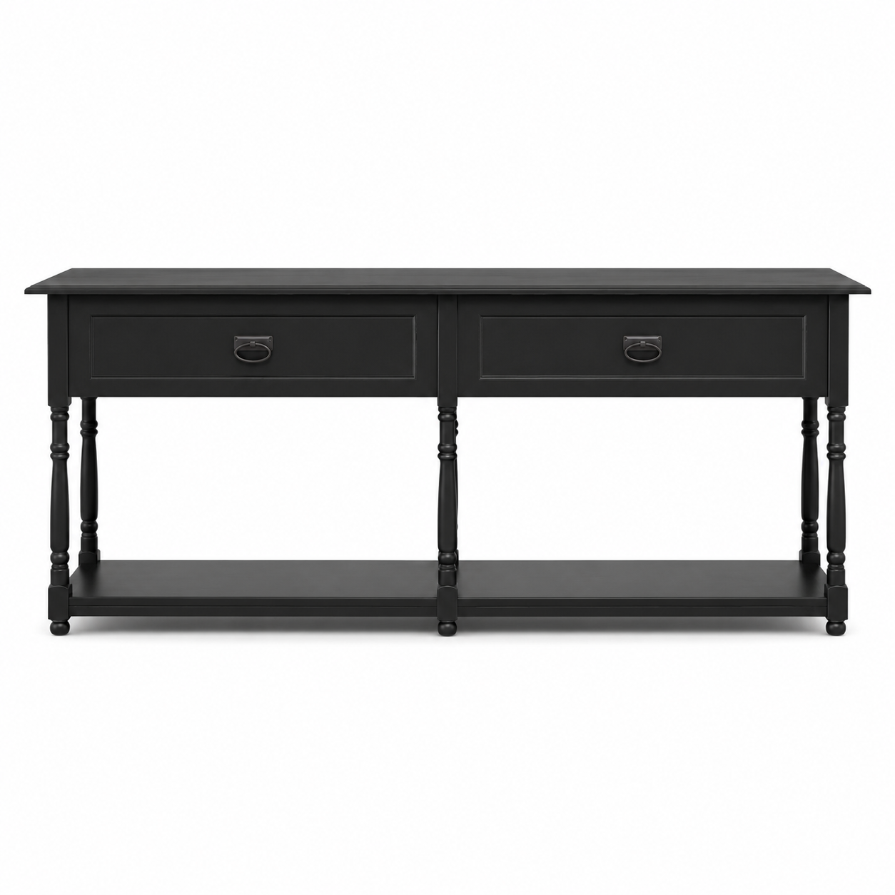 Tournus console table in black, front view on white background