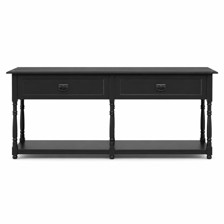 Tournus console table in black, front view on white background