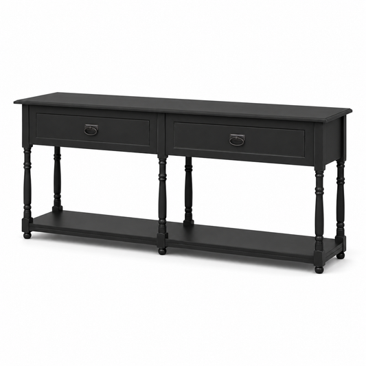 Tournus console table in black, three-quarter angle view