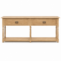 Tournus console table in solid oak, front view on white background
