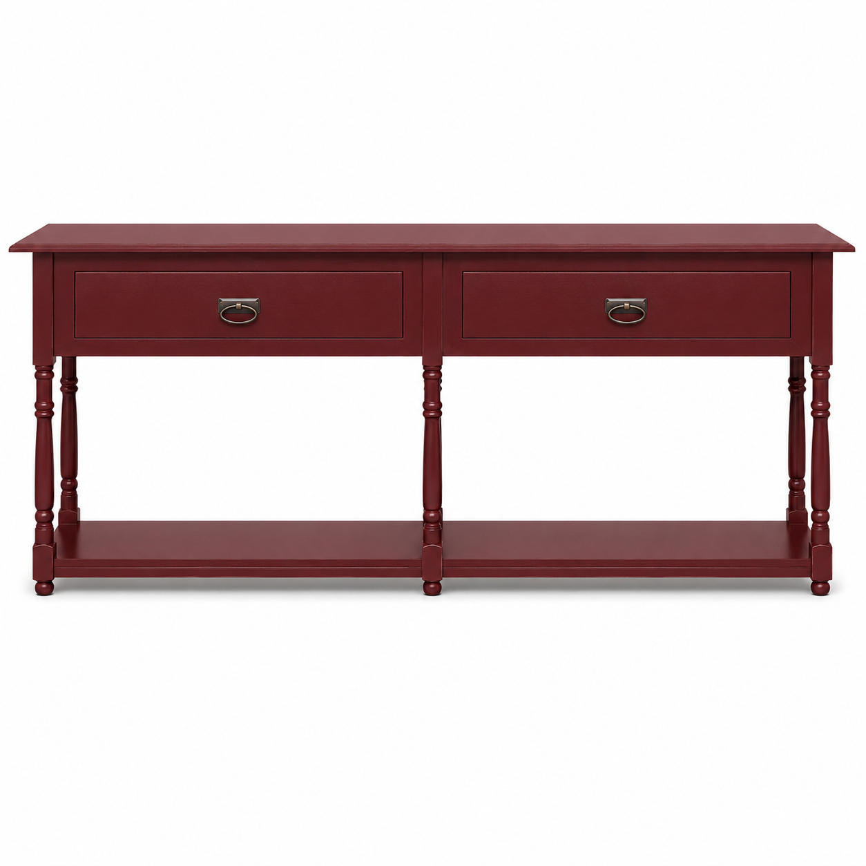 Tournus console table in bordeaux, front view on white background