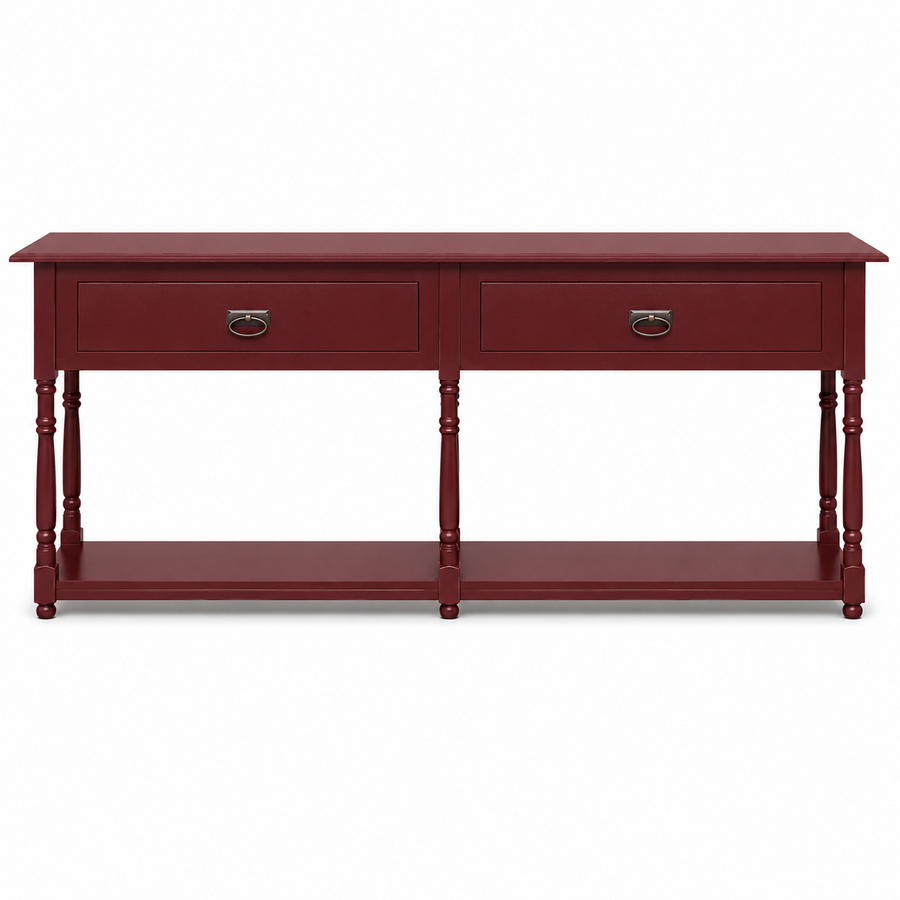 Tournus console table in bordeaux, front view on white background