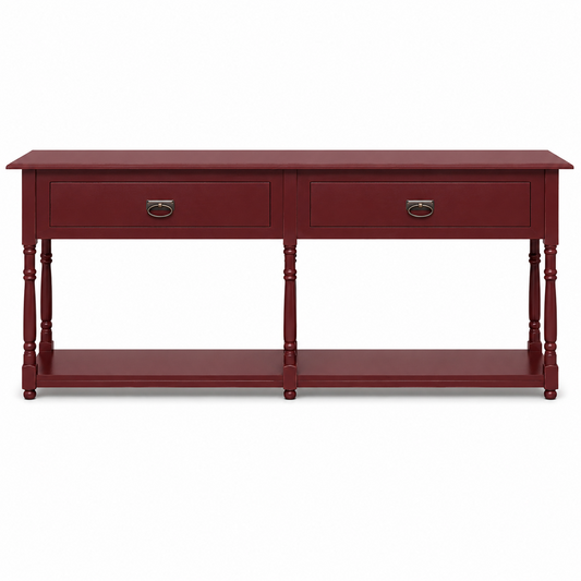 Tournus console table in bordeaux, front view on white background