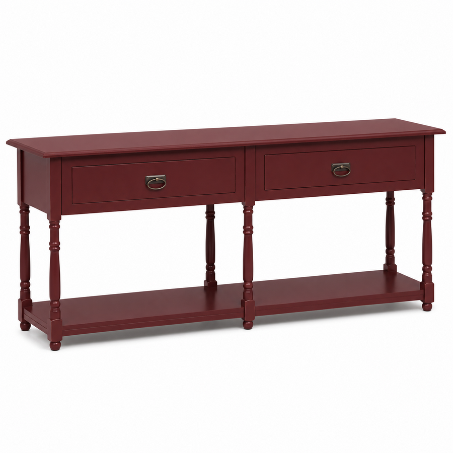 Tournus console table in bordeaux, three-quarter angle view