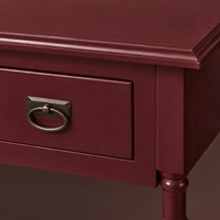 Close-up of the bordeaux finish and detailing of the Tournus console table