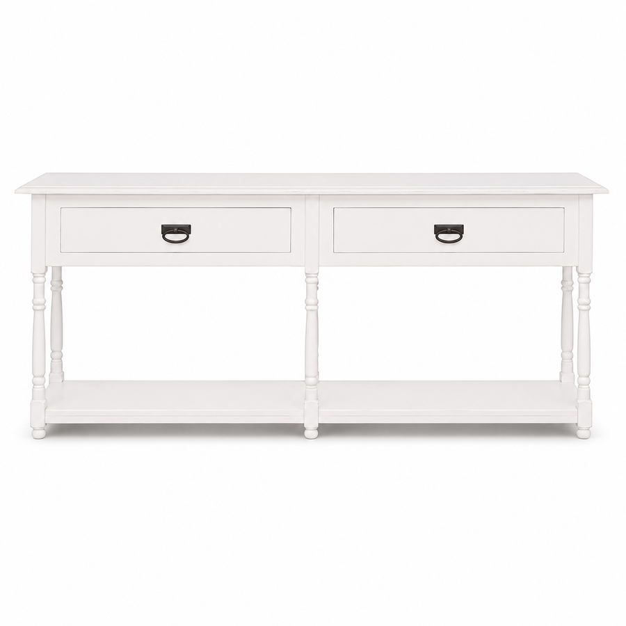 Tournus console table in white, front view on white background