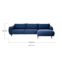 Corner Sofa Casper - 2.5-Seater, Chaise Longue, Right - Denim Blue - 273 x 162 x 75 cm | Marcottestyle