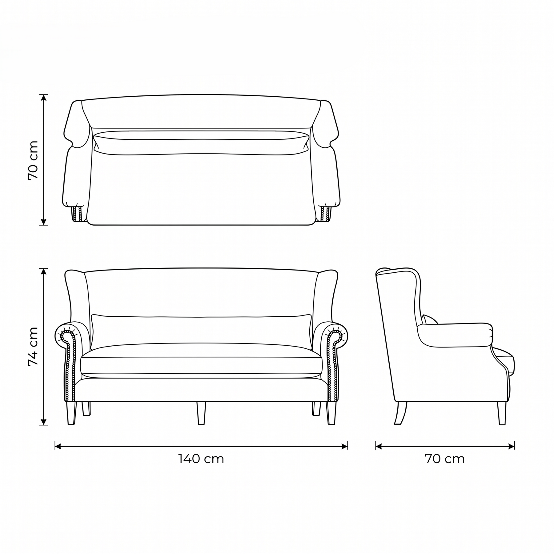 Sofa Bench Crombach - 2 Seater - Black - 140x70x74 cm - Fully Customizable