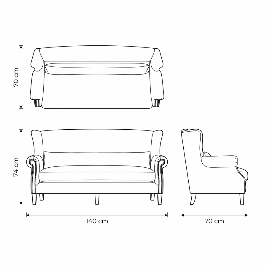 Sofa Bench Crombach - 2 Seater - Black - 140x70x74 cm - Fully Customizable