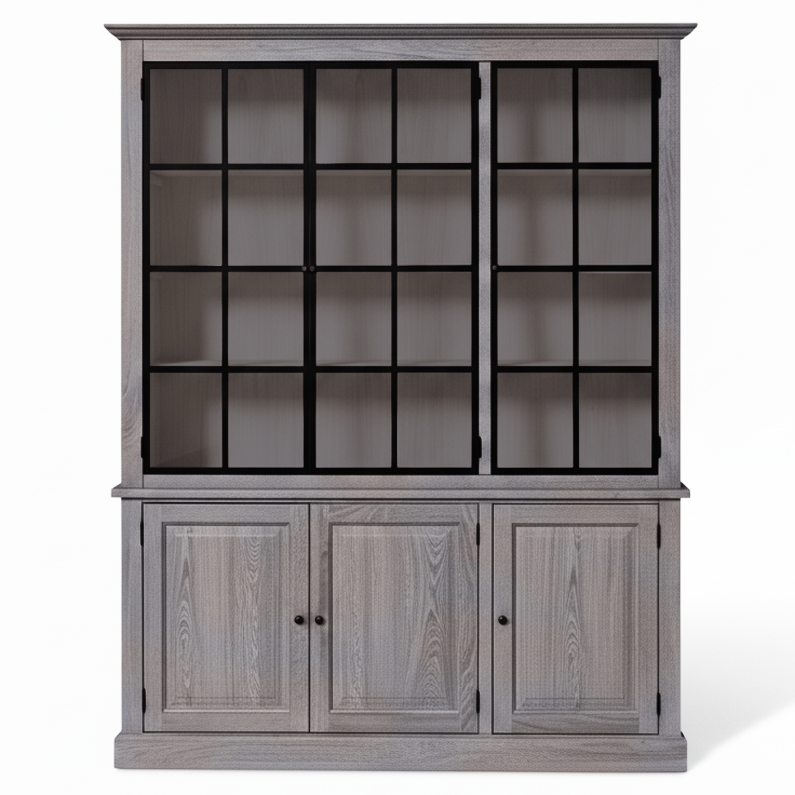 Wexford Display Cabinet - Dark Grey Oak with 3 Glass Panel Doors