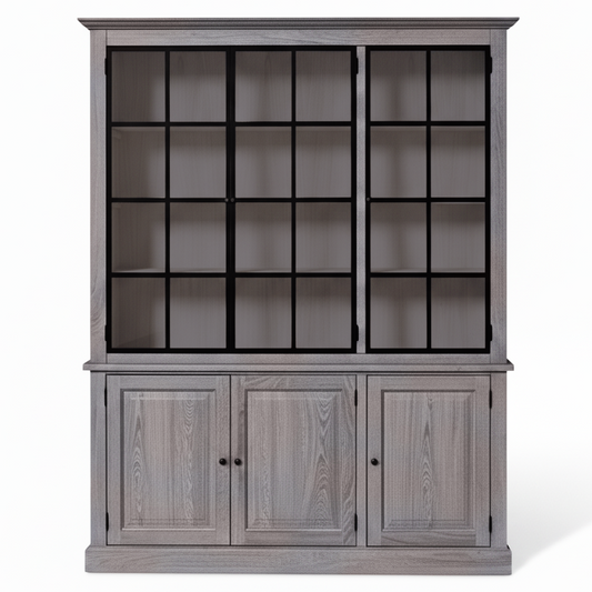 Wexford Display Cabinet - Dark Grau Eiche with 3 Glass Panel Doors - side view | Marcottestyle
