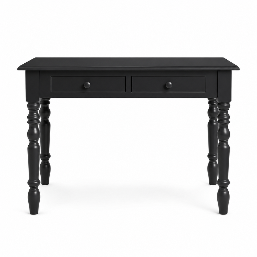 Auray desk in black, front view on white background