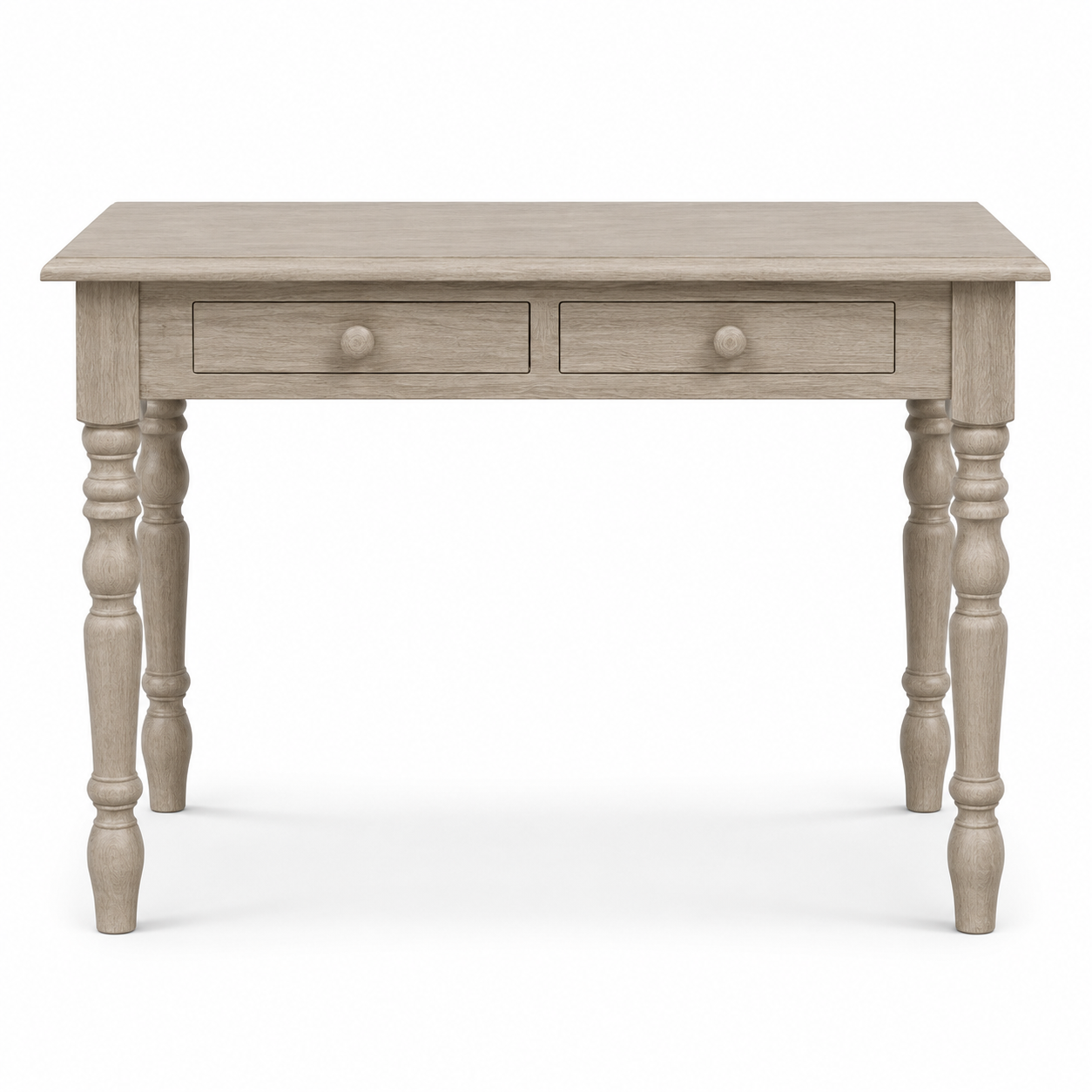 Auray desk in solid oak, front view on white background
