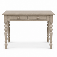 Auray desk in solid oak, front view on white background