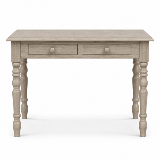 Auray desk in solid oak, front view on white background