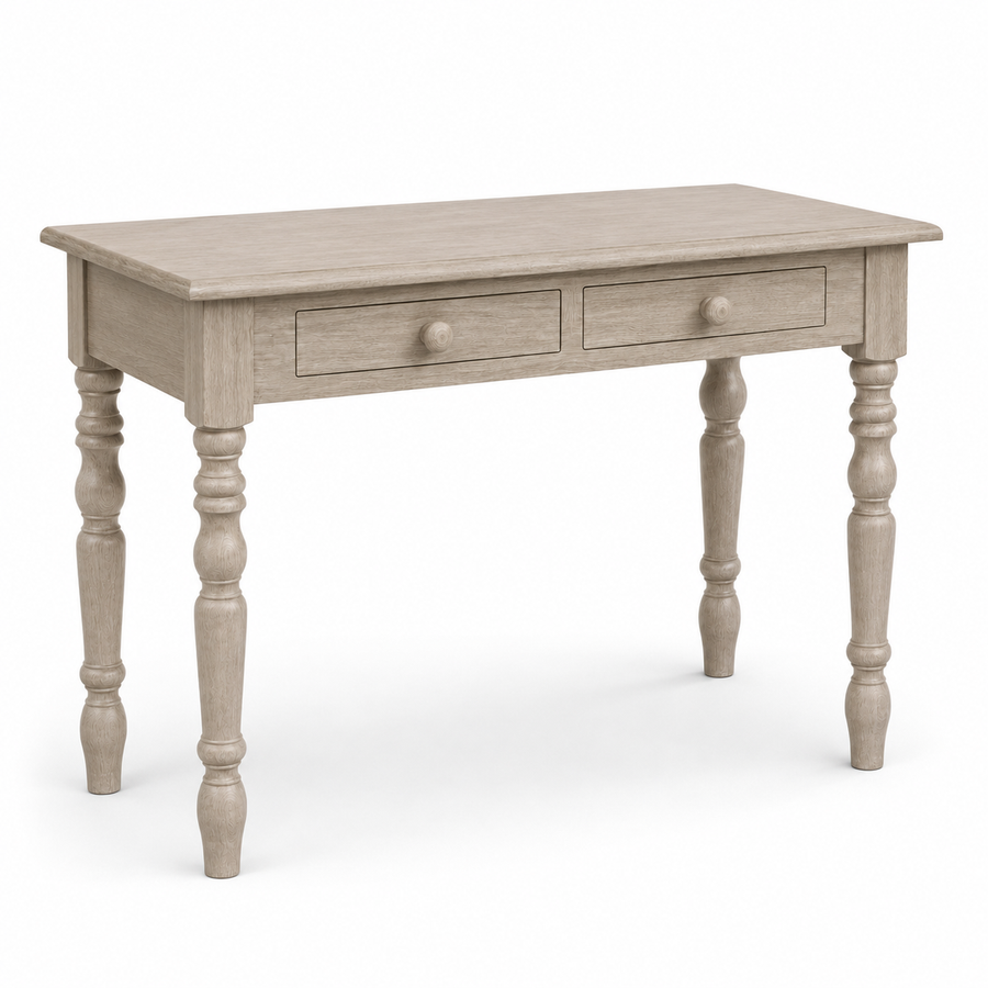 Auray desk in solid oak, three-quarter angle view