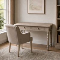 Auray desk in solid oak styled in a home office