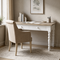 Auray desk in white with oak top styled in a home office