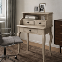 Classic solid oak Cheverny desk styled in a home office, 65 cm wide
