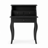 Classic black solid pine Cheverny desk with curved legs and drawers, 65 cm wide, front view
