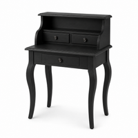 Classic black Cheverny desk, three-quarter view showing curved legs and raised upper drawers