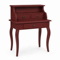 Classic bordeaux Cheverny writing desk, three-quarter view showing raised drawers and curved legs