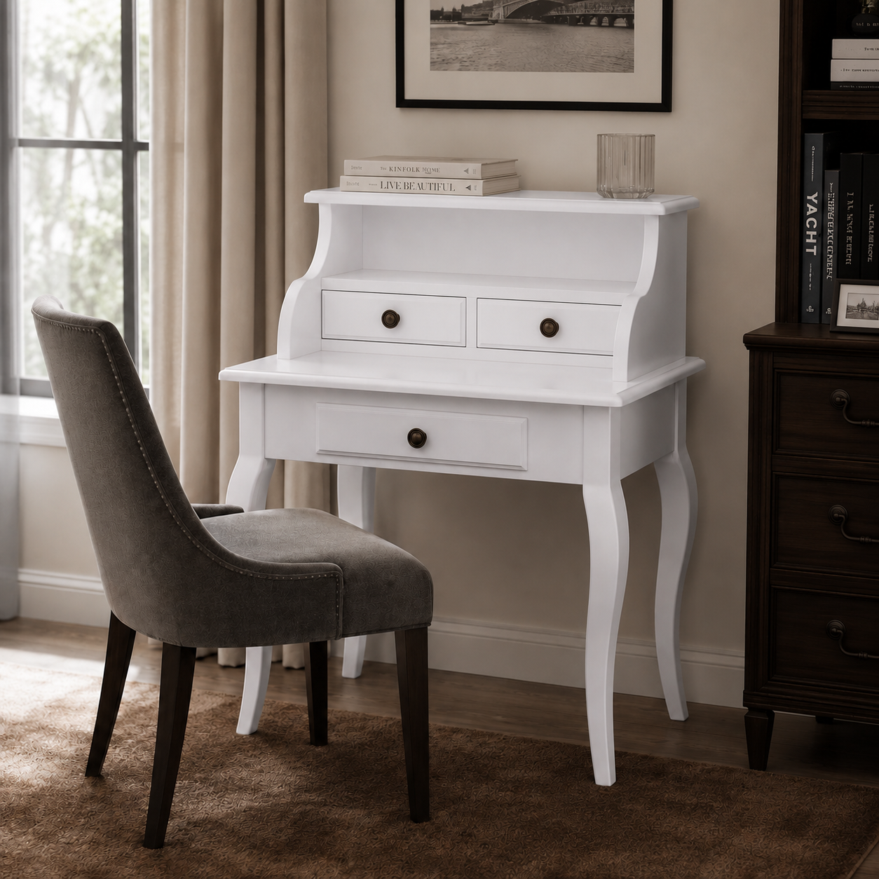 Desk - Cheverny - Solid Pine - 65 x 40 x 103 cm - White