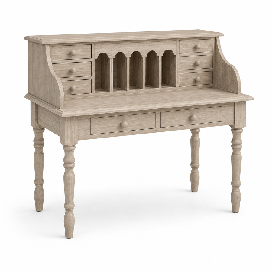 Dinan desk in oak, three-quarter angle view