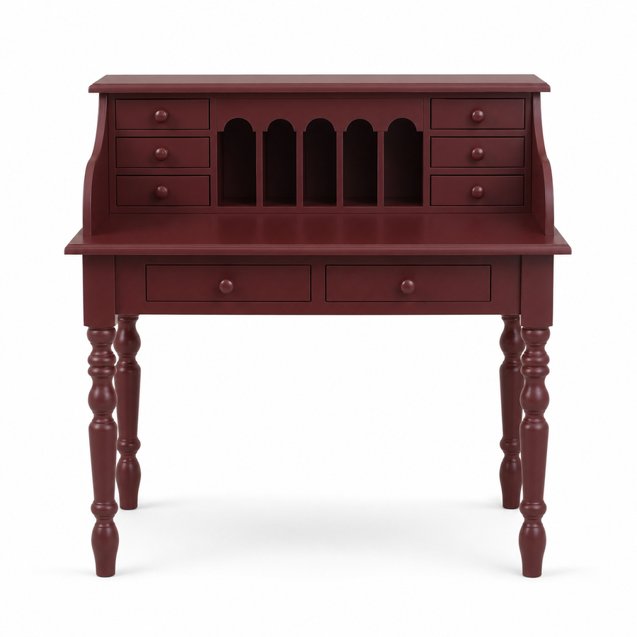 Dinan desk in bordeaux, front view on white background
