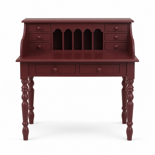 Dinan desk in bordeaux, front view on white background