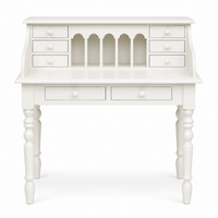 Classic white solid pine Dinan desk with raised upper section, 109 cm wide, front view