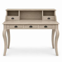 Classic solid oak Vendome desk with five drawers and curved legs, 130 cm wide, front view