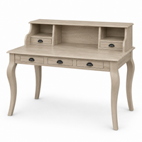 Classic solid oak Vendome desk, three-quarter view showing five drawers, hutch shelves and proportions