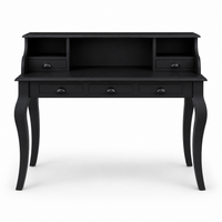 Classic black solid pine Vendome desk with cup handles and curved legs, 130 cm wide, front view