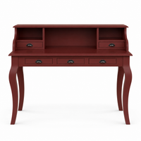 Classic bordeaux solid pine Vendome desk with five drawers, 130 cm wide, front view