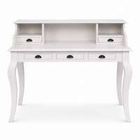 Classic white solid pine Vendome desk with five drawers and curved legs, 130 cm wide, front view