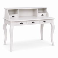 Classic white Vendome desk, three-quarter view showing curved cabriole legs and drawer proportions