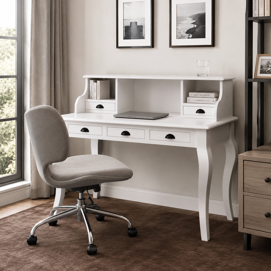 Classic white Vendome desk styled in a home office, 130 cm wide