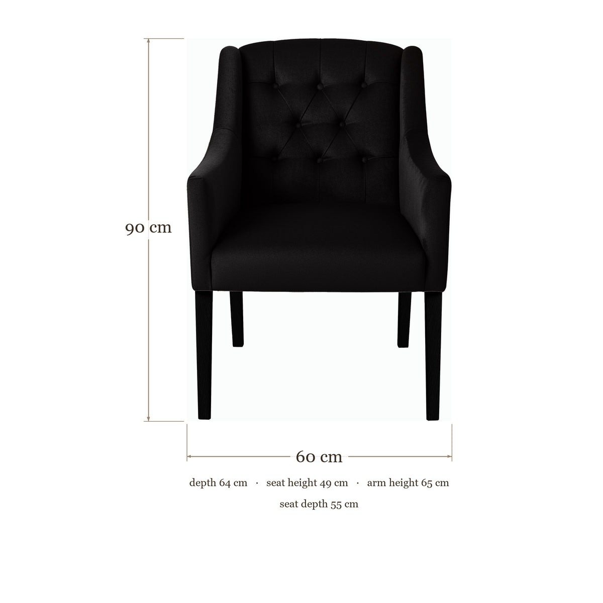 Dining Chair Canon - Alcantara Black - Black feet - dimensions | Marcottestyle