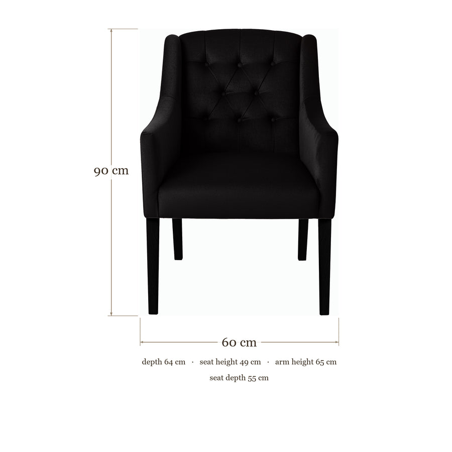 Dining Chair Canon - Alcantara Black - Black feet - dimensions | Marcottestyle