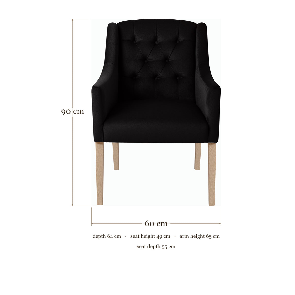 Dining Chair Canon - Alcantara Black - Oak feet - dimensions | Marcottestyle