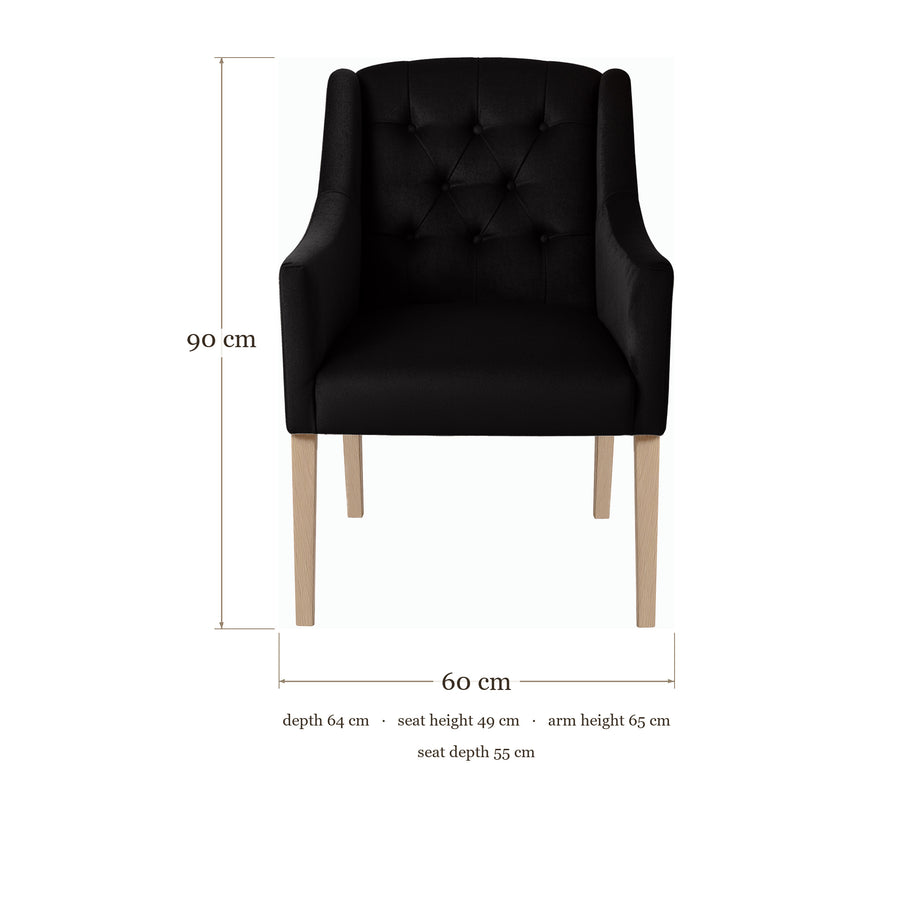 Dining Chair Canon - Alcantara Black - Oak feet - dimensions | Marcottestyle