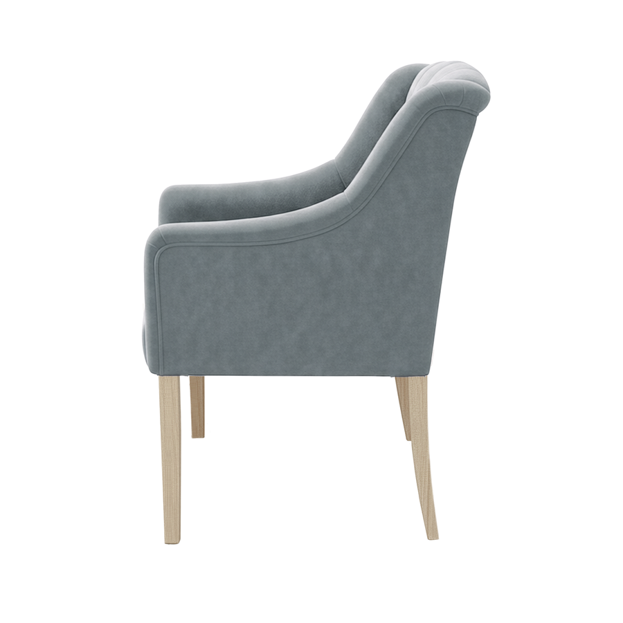 Dining Chair Canon - Alcantara Blue Grey - Oak feet - side view | Marcottestyle
