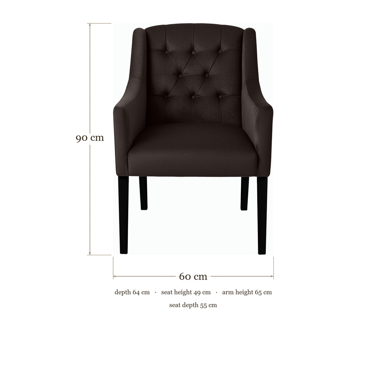 Dining Chair Canon - Alcantara Charcoal - Black feet - dimensions | Marcottestyle